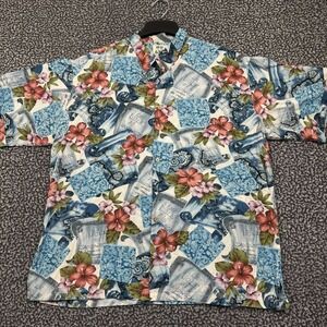 Pau Hana Hawaii Shirt Men XL Hawaiian Floral Button Up Short Sleeve Collared